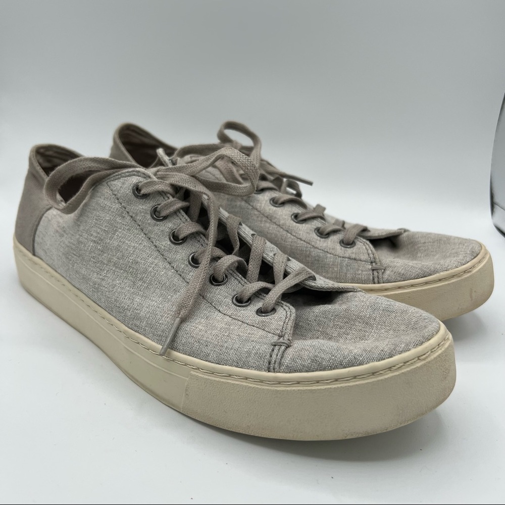 Tom's Men's Sneakers 11.5 Lenox Chambray Gray Canvas Lace Up Shoes GUC 10011017